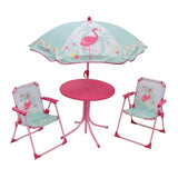 FUN HOUSE 713088 FLAMANT ROSE Salon de jardin avec une table, 2 chaises pliables et un parasol pour enfant