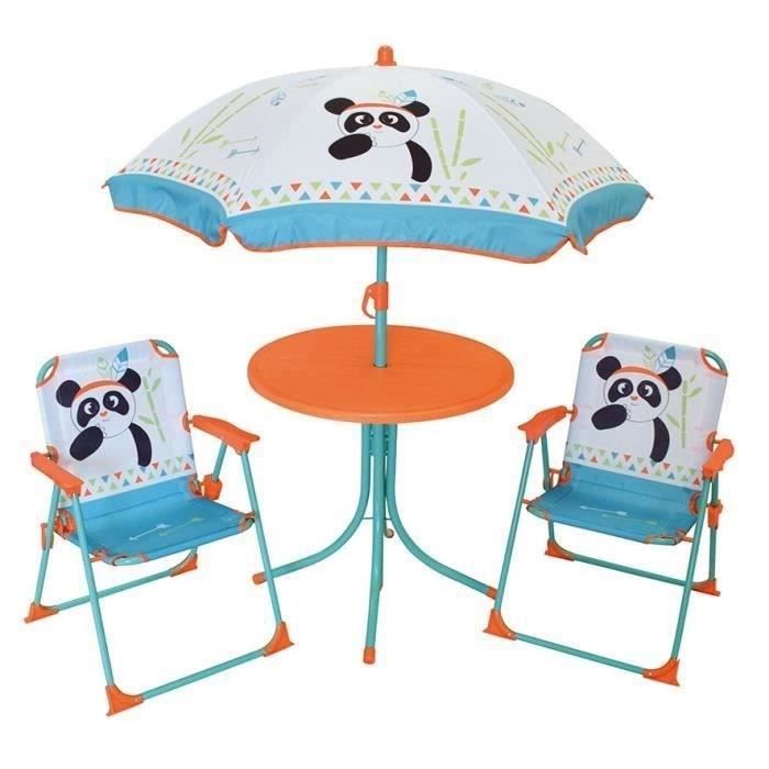 FUN HOUSE 713095 INDIAN PANDA Salon de jardin avec une table, 2 chaises pliables et un parasol pour enfant