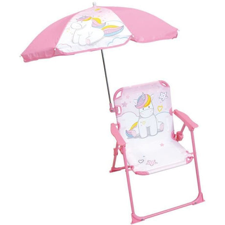 FUN HOUSE Licorne Chaise pliante camping avec parasol - H.38.5 xl.38.5 x P.37.5 cm + parasol ř 65 cm - Pour enfant