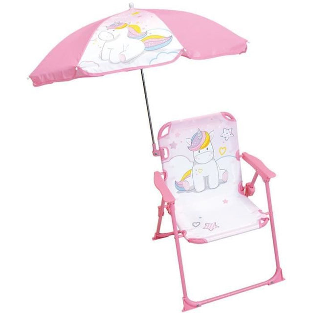 FUN HOUSE Licorne Chaise pliante camping avec parasol - H.38.5 xl.38.5 x P.37.5 cm + parasol ř 65 cm - Pour enfant