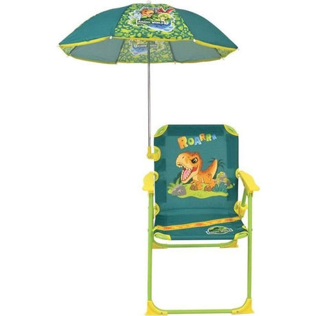 FUN HOUSE JURASSIC WORLD Chaise pliante de camping dinosaures - H.38.5 xl.38.5 x P.37.5 cm - Avec un parasol ř 65 cm - Pour enfant