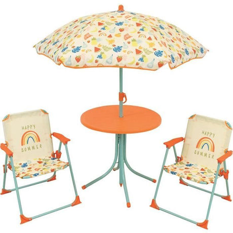 FUN HOUSE Fruity's Salon de jardin - 1 table H.46 x ř46 cm, 2 chaises H.53xl.38,5xP.37,5 cm et 1 parasol H.125 x ř100 cm