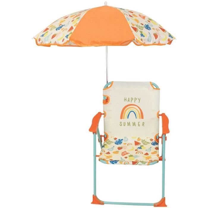 FUN HOUSE Fruity's Chaise pliante camping avec parasol - H.38.5 xl.38.5 x P.37.5 cm + parasol ø 65 cm - Pour enfant