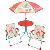 FUN HOUSE Peppa Pig Salon de jardin - 1 table H.46xø46cm, 2 chaises H.53xl.38,5xP.37,5 cm et 1 parasol H.125 x ø100 cm - Pour
