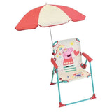 FUN HOUSE Peppa Pig Chaise pliante camping avec parasol - H.38.5 xl.38.5 x P.37.5 cm + parasol ¯ 65 cm - Pour enfant