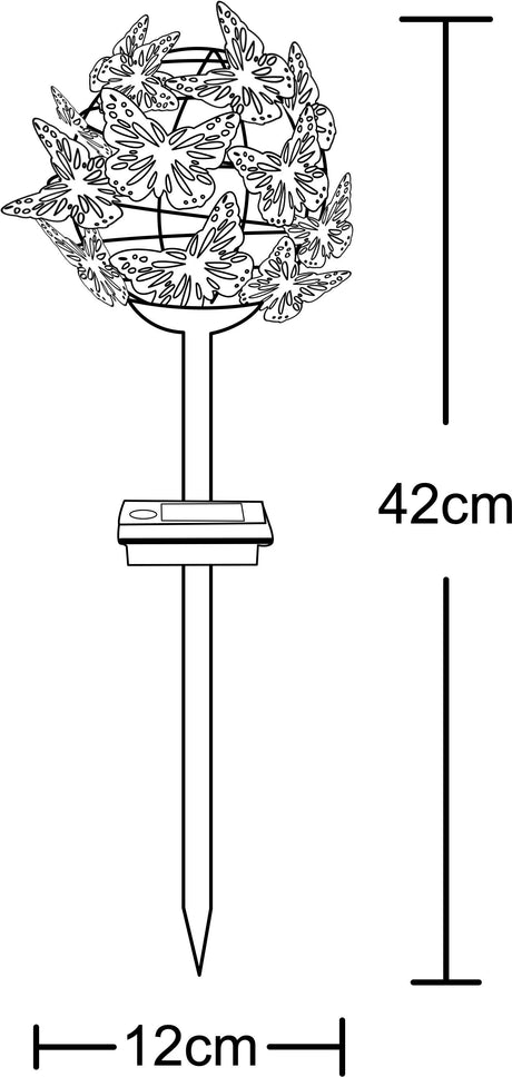 Décoration lumineuse solaire Nuée de Papillons - GALIX - G2623 - Métal - Hauteur 42 cm - 24 Micro LED - Blanc chaud - 3 Lumens