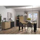 Buffet L180 x P40 x H81 cm - TRUST - Chene / Noir - 4 portes - 1 tiroir - GAMI