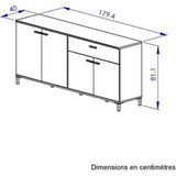 Buffet L180 x P40 x H81 cm - TRUST - Chene / Noir - 4 portes - 1 tiroir - GAMI