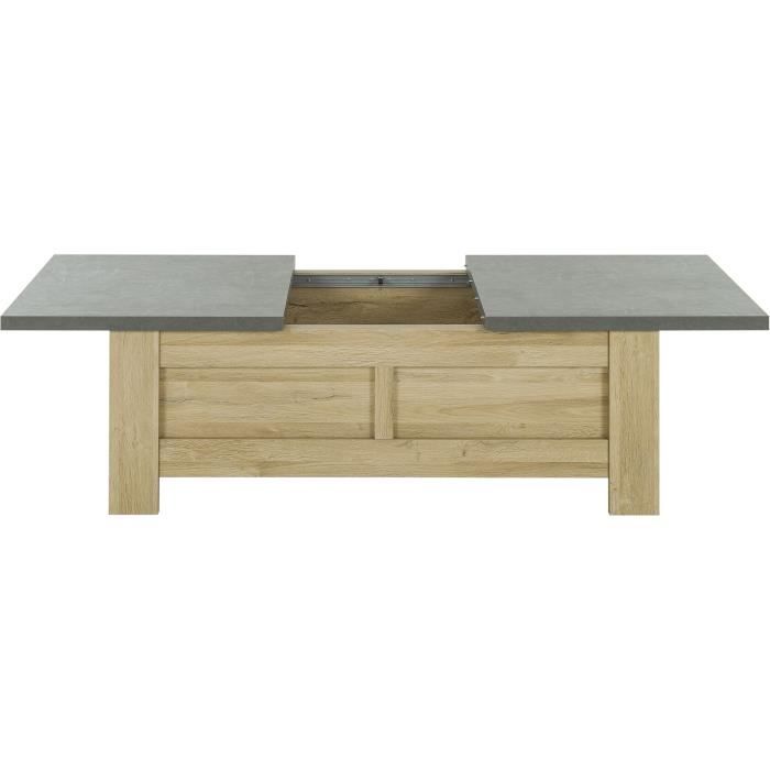 Table basse - Broceliande - Rectangulaire - Aspect minéral et chene clair - Plateaux coulissants - L 137 x P 70 x H 49 cm - Gami