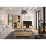 Table basse - Broceliande - Rectangulaire - Aspect minéral et chene clair - Plateaux coulissants - L 137 x P 70 x H 49 cm - Gami