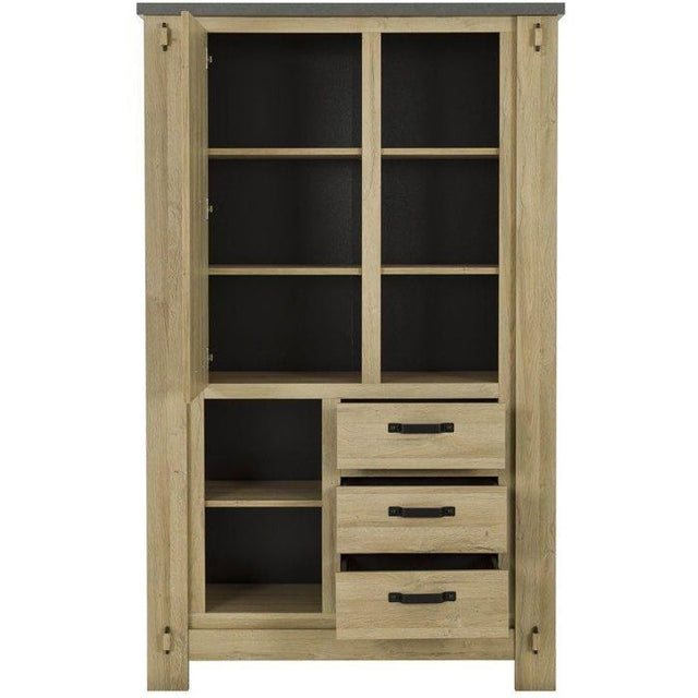 Buffet Haut BROCELIANDE – Finition Chene Clair – 1 Porte + 3 Tiroirs – 124 × 50 × 202 cm – GAMI