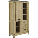 Buffet Haut BROCELIANDE – Finition Chene Clair – 1 Porte + 3 Tiroirs – 124 × 50 × 202 cm – GAMI