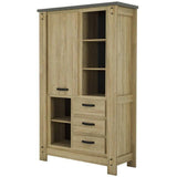 Buffet Haut BROCELIANDE – Finition Chene Clair – 1 Porte + 3 Tiroirs – 124 × 50 × 202 cm – GAMI