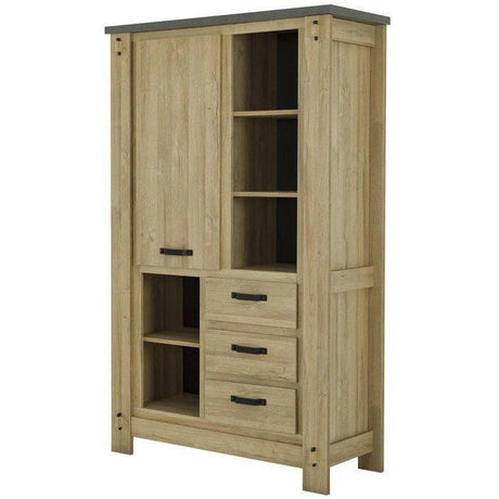 Buffet Haut BROCELIANDE – Finition Chene Clair – 1 Porte + 3 Tiroirs – 124 × 50 × 202 cm – GAMI