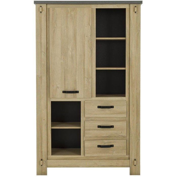 Buffet Haut BROCELIANDE – Finition Chene Clair – 1 Porte + 3 Tiroirs – 124 × 50 × 202 cm – GAMI