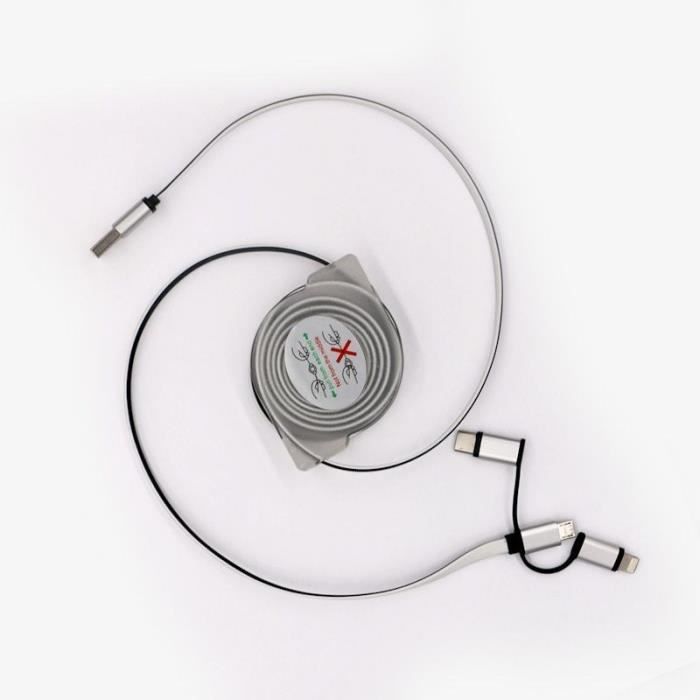 Enrouleur de câble USB - GAO - 3-en-1, 2m, charge rapide
