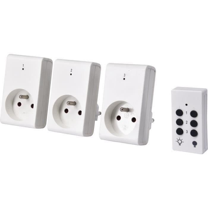 Kit 3 Prises télécommandées + Télécommande - GAO - 230 V - Blanc