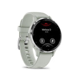 Montre GPS connectÈe - GARMIN - Venu 3S - 30,4mm (1,2) - Acier Silver, boÓtier vert sauge et bracelet en silicone vert sauge