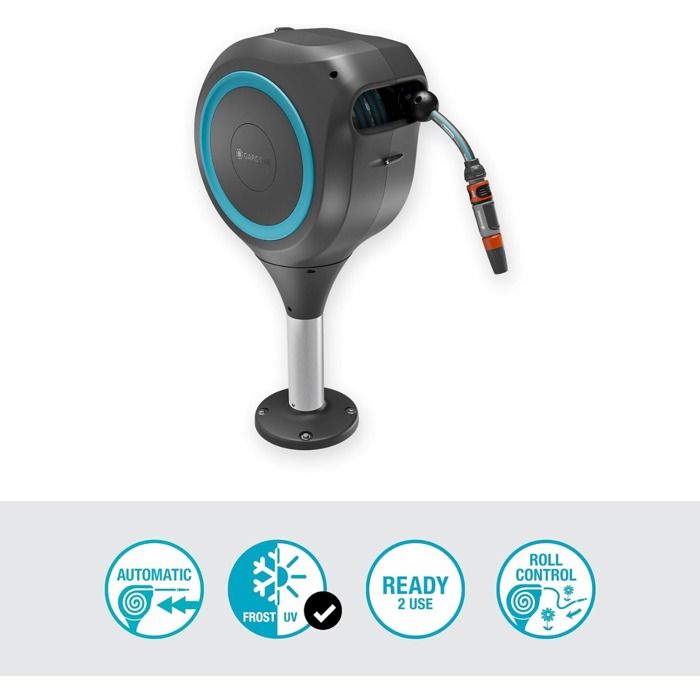 Dévidoir automatique pour terrasse - GARDENA - RollUp S - Bleu - Longueur 15 m - Tuyau 13 mm
