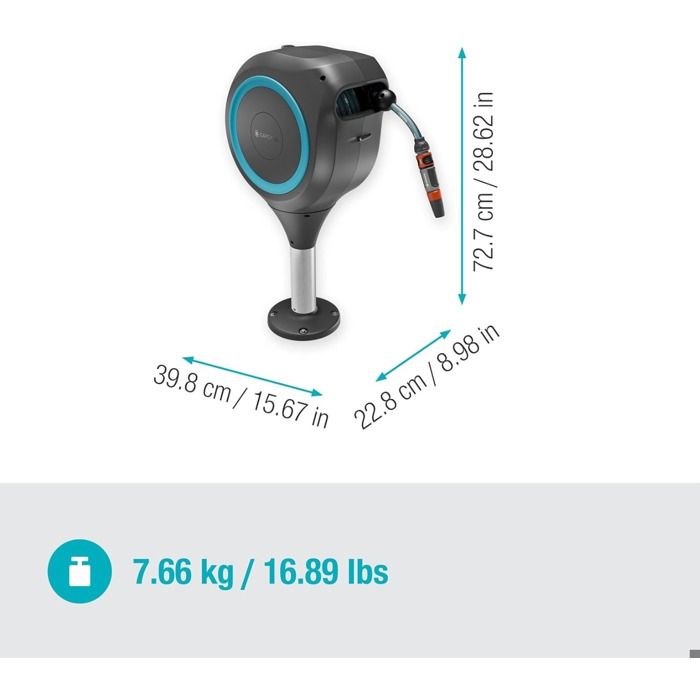 Dévidoir automatique pour terrasse - GARDENA - RollUp S - Bleu - Longueur 15 m - Tuyau 13 mm