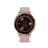 Montre GPS connectÈe - GARMIN - Venu 3S - 30,4mm (1,2) - Acier Soft Gold, boÓtier rose et bracelet en silicone rose