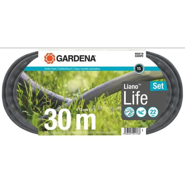 Kit tuyau LianoLife 30m - GARDENA - Résistance a la pression : 22 bar - Longueur : 30 m Ø int. 13 mm