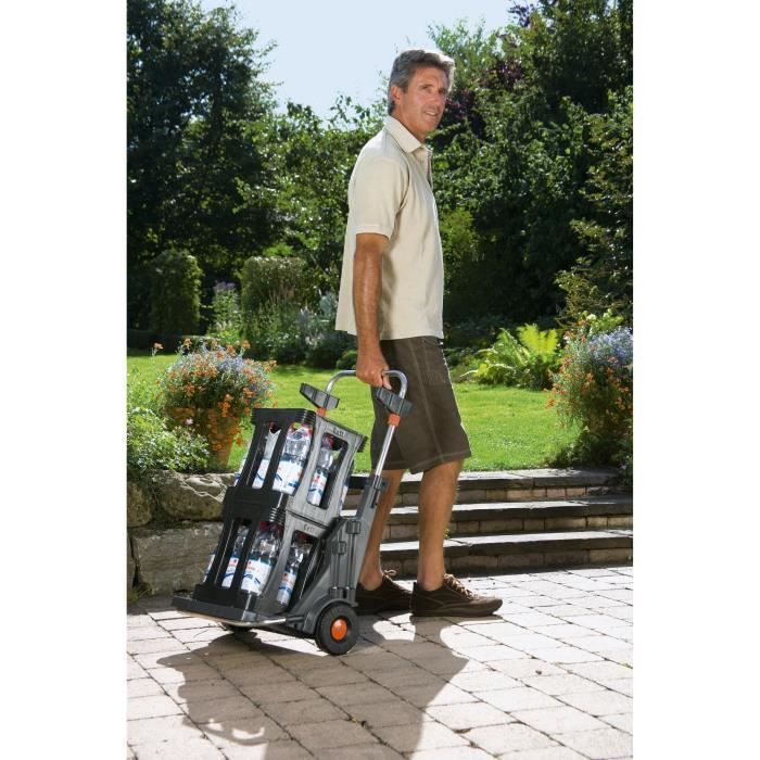 Chariot de jardin mobile GARDENA - Armature métallique - Hauteur de sac réglable - 70kg max - Bleu