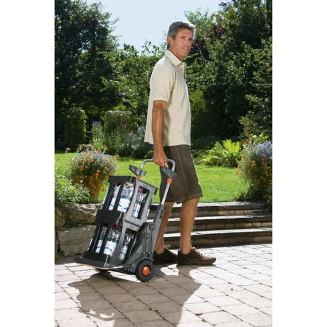 Chariot de jardin mobile GARDENA - Armature métallique - Hauteur de sac réglable - 70kg max - Bleu