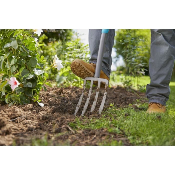 GARDENA Fourche a becher ErgoLine  Manche revetement souple  Poignée ergo en D  Dents acier trempé  Garantie 25 ans (17013-20)