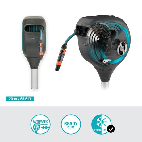 Dévidoir automatique sur pic GARDENA RollUp M liseret bleu - Longueur 20m - Ř11mm - Kit complet