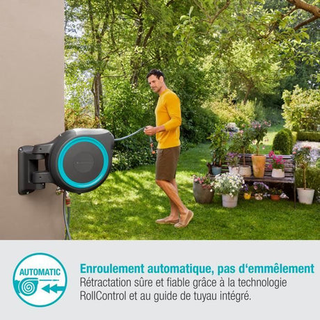 Dévidoir automatique mural RollUp L GARDENA - Longueur 30m - Ř13mm - Kit complet - Garantie 5 ans