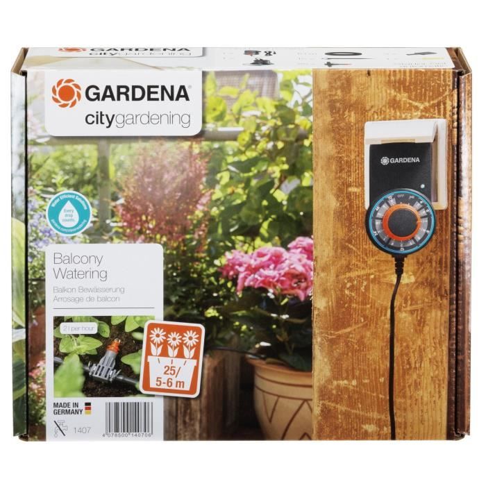 GARDENA Arrosoir automatique balcons et terrasses  Kit complet  Arrosage autonome  Alimentation via prise 230V  (1407-20)