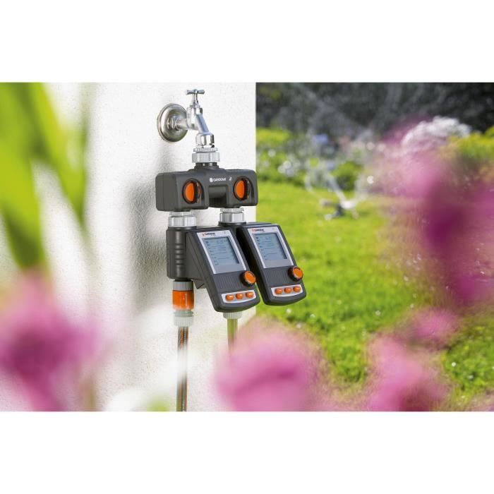 GARDENA Sélecteur d'arrosage 2 voies  Double sorties d'eau indépendantes  Connexion unique GARDENA  Garantie 5 ans (8193-20)