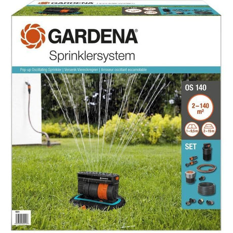Kit arroseur oscillant escamotable OS140 - GARDENA - Surface 140m˛ - Portée 15m max - Arrosage rectangulaire