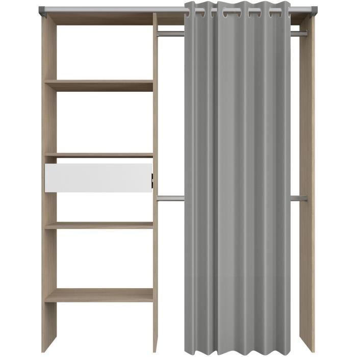 Dressing avec rideau - GARY - Décor Chene - L143,5 x P47,9 x H201,9 cm - PARISOT