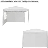 Tonnelle de jardin pliante - Cadre blanc et toile écru - 3 x 3 m - 4 parois - Sac de transport