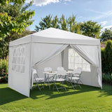 Tonnelle de jardin pliante - BORNEO - Cadre blanc et toile écru - 4 parois - Sac de transport - 3 x 3 m