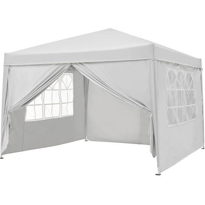 Tonnelle de jardin pliante - BORNEO - Cadre blanc et toile écru - 4 parois - Sac de transport - 3 x 3 m