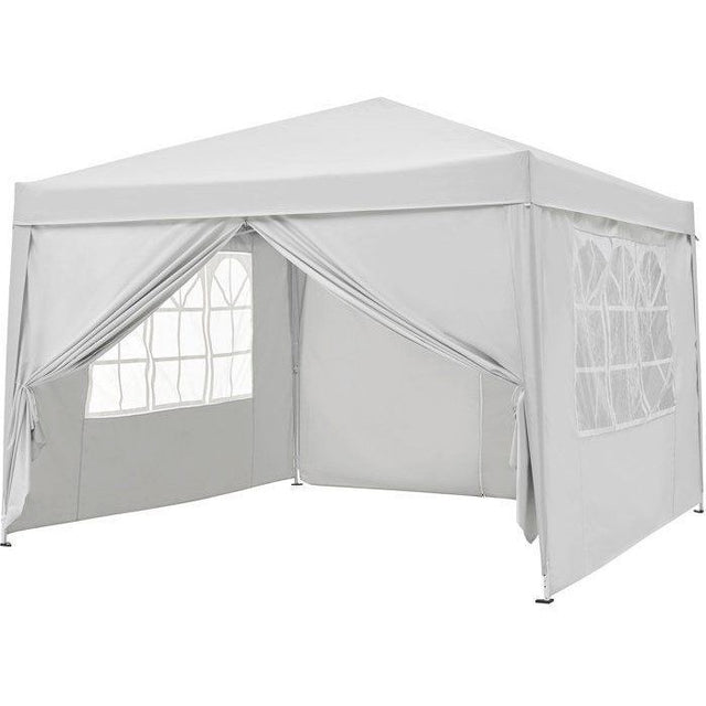 Tonnelle de jardin pliante - BORNEO - Cadre blanc et toile écru - 4 parois - Sac de transport - 3 x 3 m