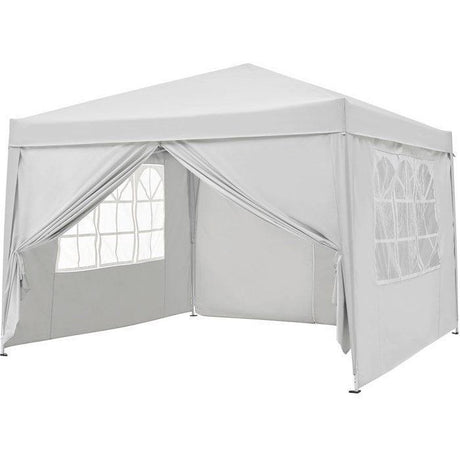 Tonnelle de jardin pliante - BORNEO - Cadre blanc et toile écru - 4 parois - Sac de transport - 3 x 3 m