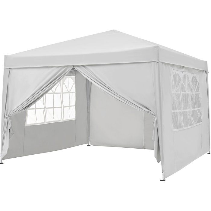 Tonnelle de jardin pliante - Cadre blanc et toile écru - 3 x 3 m - 4 parois - Sac de transport
