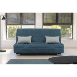 COMFORT BULTEX Banquette clic-clac - 3 places - Tissu bleu + Coussins déco gri