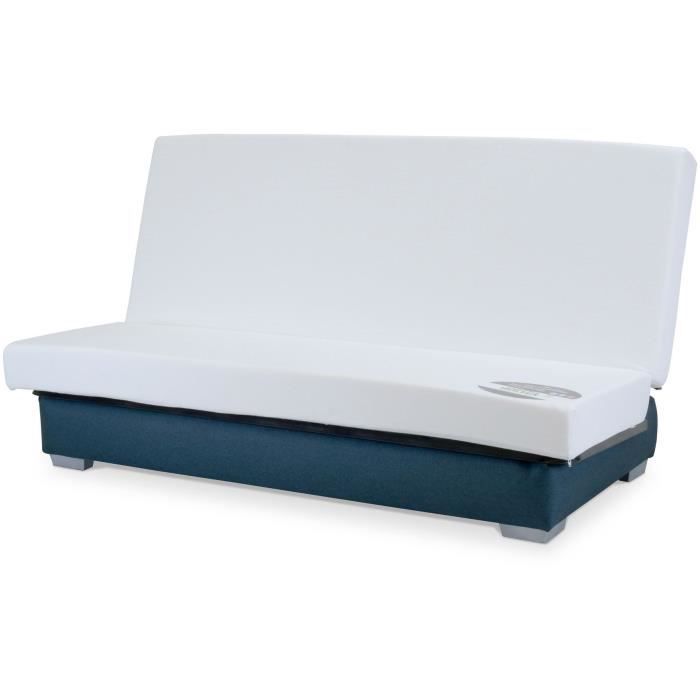 COMFORT BULTEX Banquette clic-clac - 3 places - Tissu bleu + Coussins déco gri