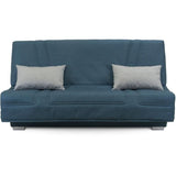 COMFORT BULTEX Banquette clic-clac - 3 places - Tissu bleu + Coussins déco gri