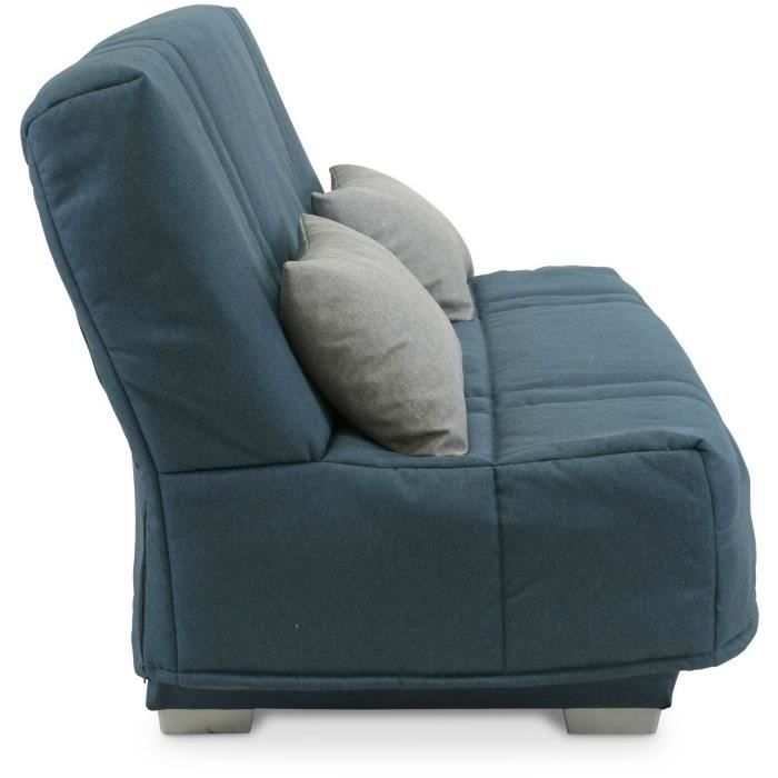 COMFORT BULTEX Banquette clic-clac - 3 places - Tissu bleu + Coussins déco gri