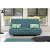 COMFORT BULTEX Banquette clic-clac - 3 places - Tissu bleu + Coussins déco Jungle