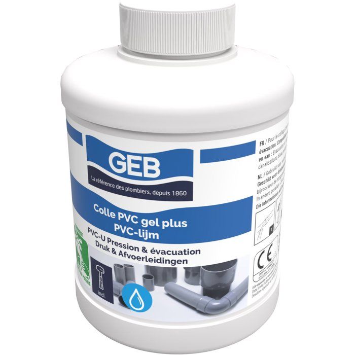 Colle PVC Gel Plus - GEB - Pour PVC rigide pression et évacuation - 500 ml