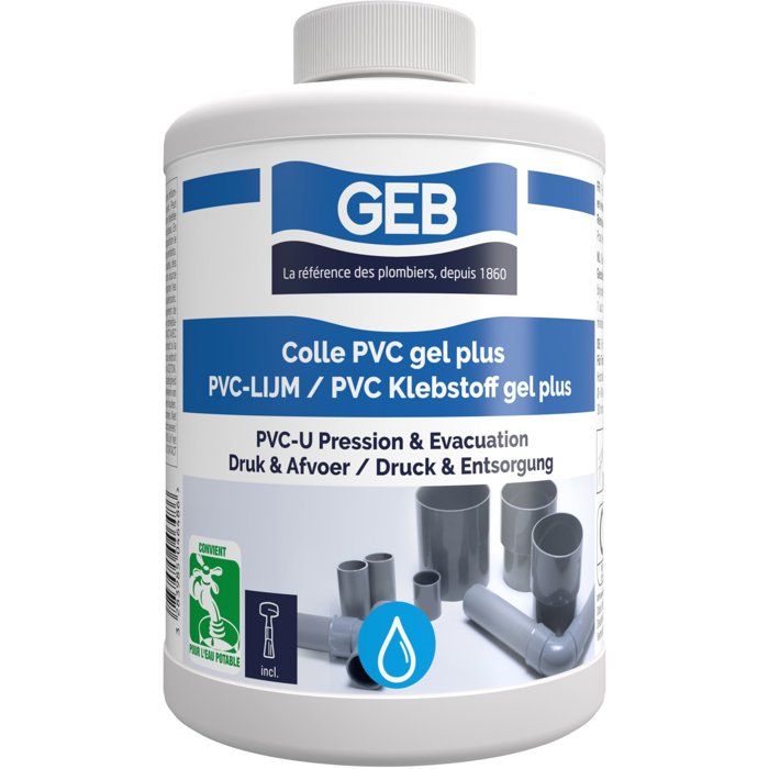 Colle PVC Gel Plus - GEB - Pour PVC rigide pression et évacuation - 1 L