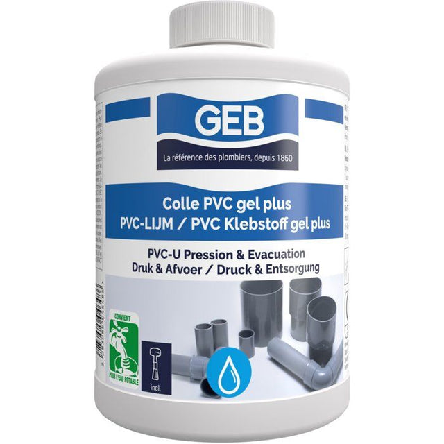 Colle PVC Gel Plus - GEB - Pour PVC rigide pression et évacuation - 1 L