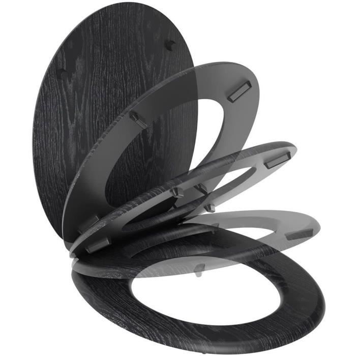 Abattant WC - Gelco - North Noir - MDF FSC - Frein de chute - Charnieres mÈtal graphite brossÈ